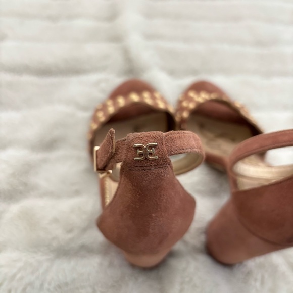 Sam Edelman Suede Leather Studded Open Toe Chunky Heels Size 8 - Picture 9 of 16